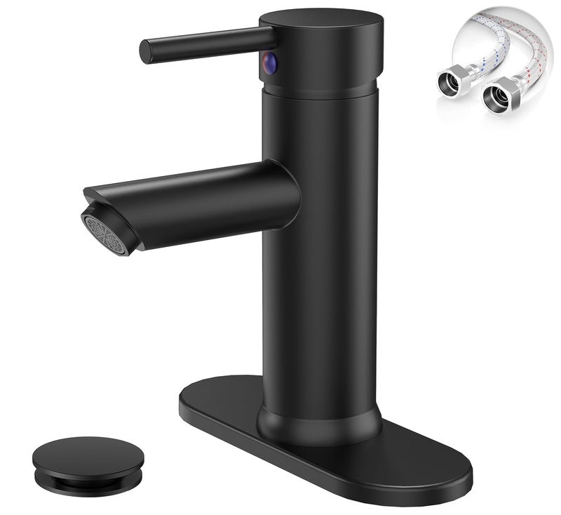 Green Spring Greenspring Black Bathroom Faucet, Single Hole Bathroom Sink Faucet, Single Handle Sink Faucet Bathroom Lavatory Basin Vanity Sink Faucet with Pop Up Drain and Supply Line, Brass - Image 1